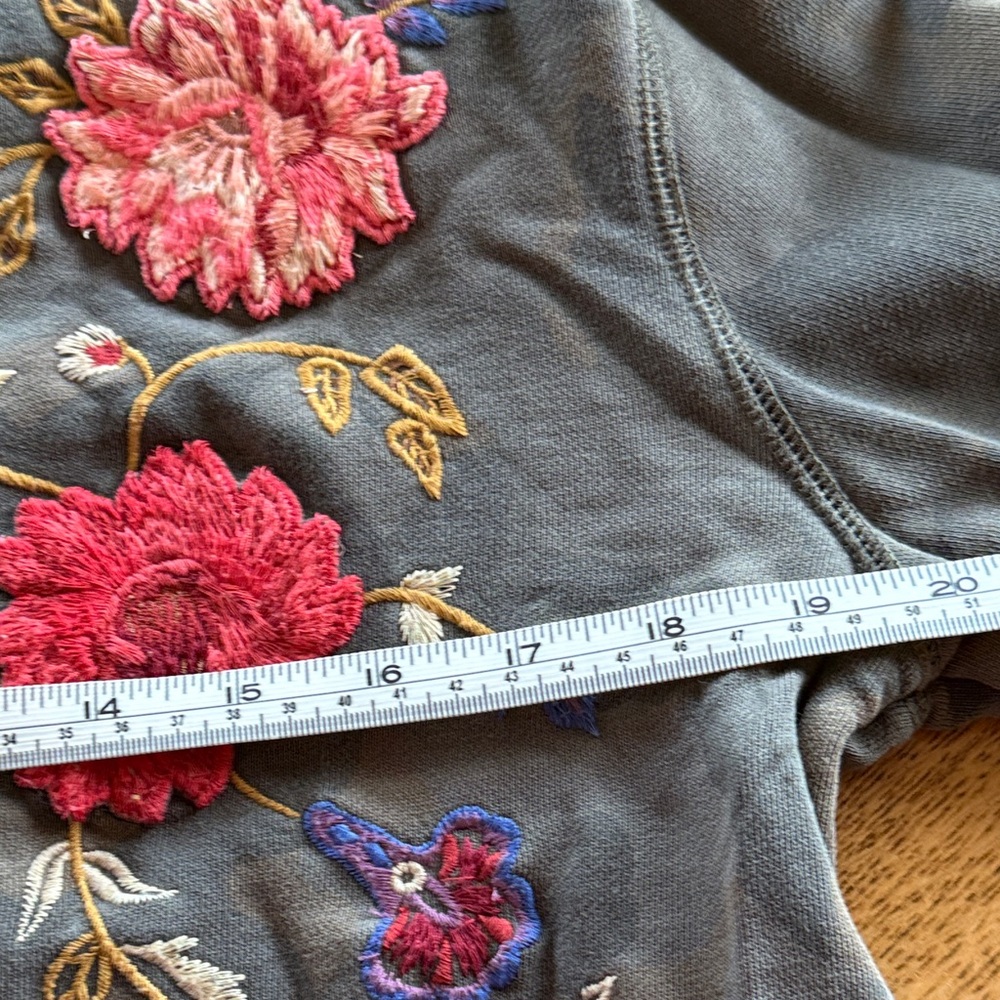 DRIFTWOOD Floral Embroidered Sweatshirt - Green Camo with Red and Pink Florals - Picture 7 of 9